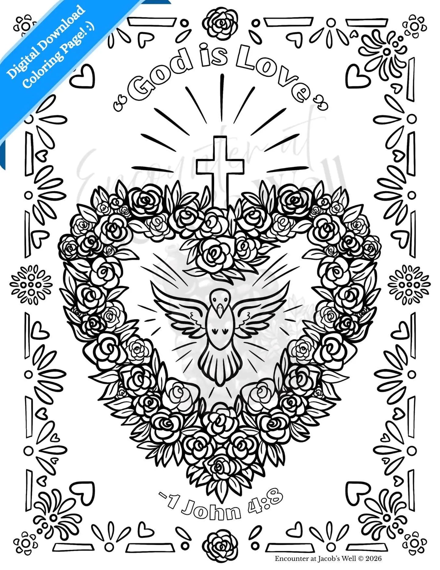God is Love Coloring Page - Digital Download