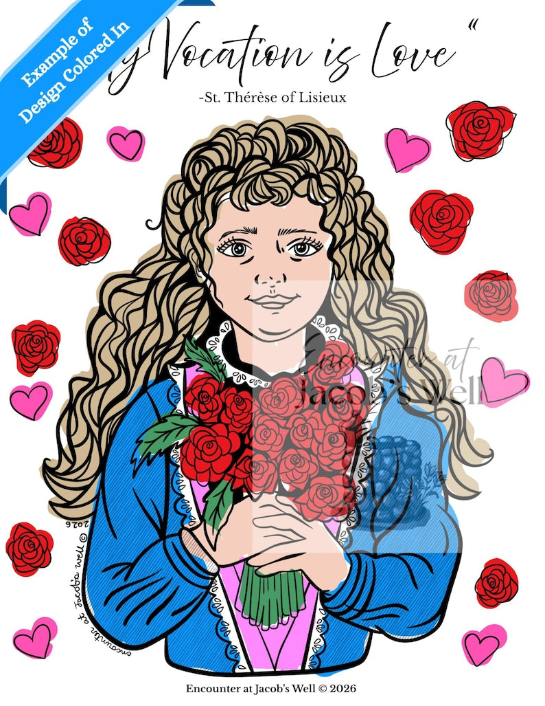 St. Therese Coloring Page - Digital Download - Catholic Homeschool - Catechism Class Encounter At Jacob's Well