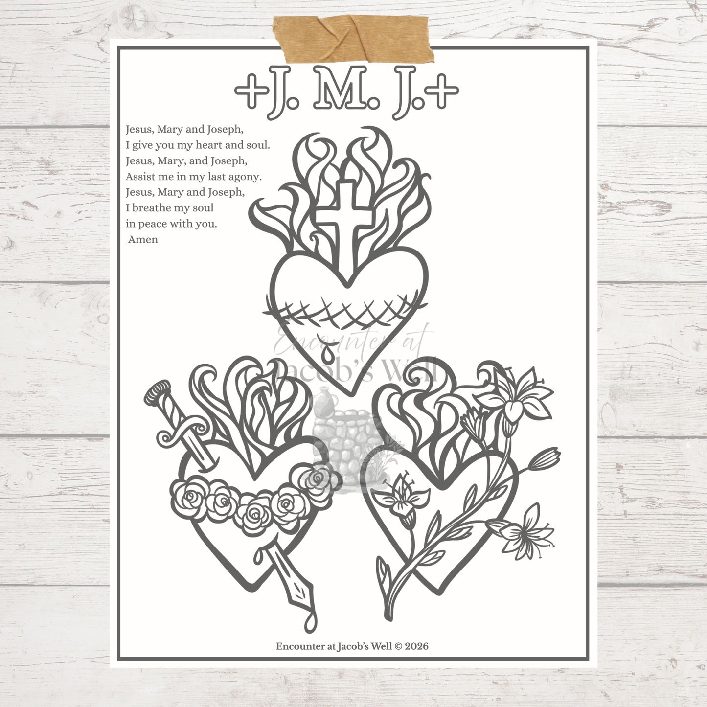 Sacred Immaculate Chaste Heart Coloring Page - Digital Download