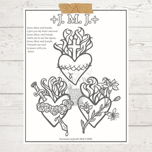 Sacred Immaculate Chaste Heart Coloring Page - Digital Download