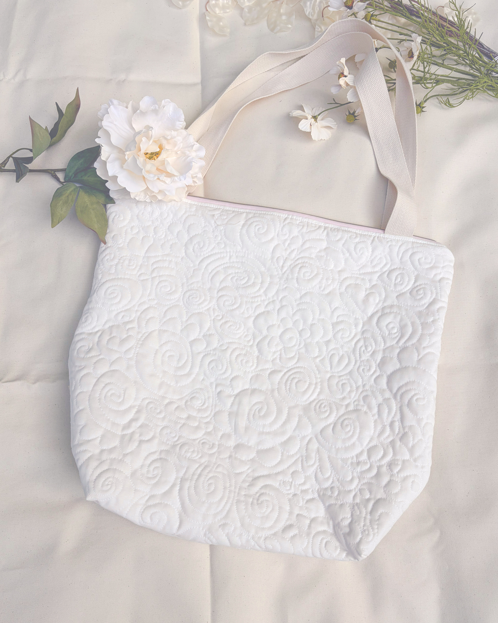 XL Handmade Quilted Catholic Tote Bag – St. Therese, Mother Teresa, Ribbon Bow, Mass Bag Encounter At Jacob's Well
