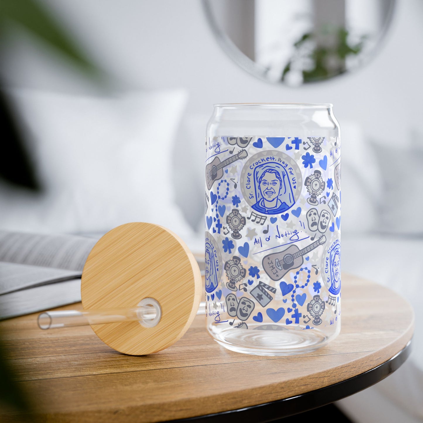 Sr. Clare Crockett -  Sipper Glass 16oz – Bamboo Lid Tumbler with Straw