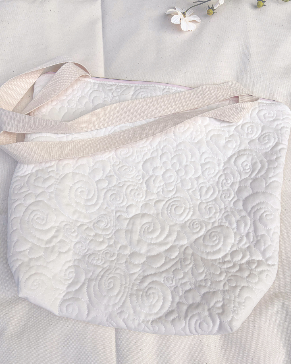 XL Handmade Quilted Catholic Tote Bag – St. Therese, Mother Teresa, Ribbon Bow, Mass Bag Encounter At Jacob's Well