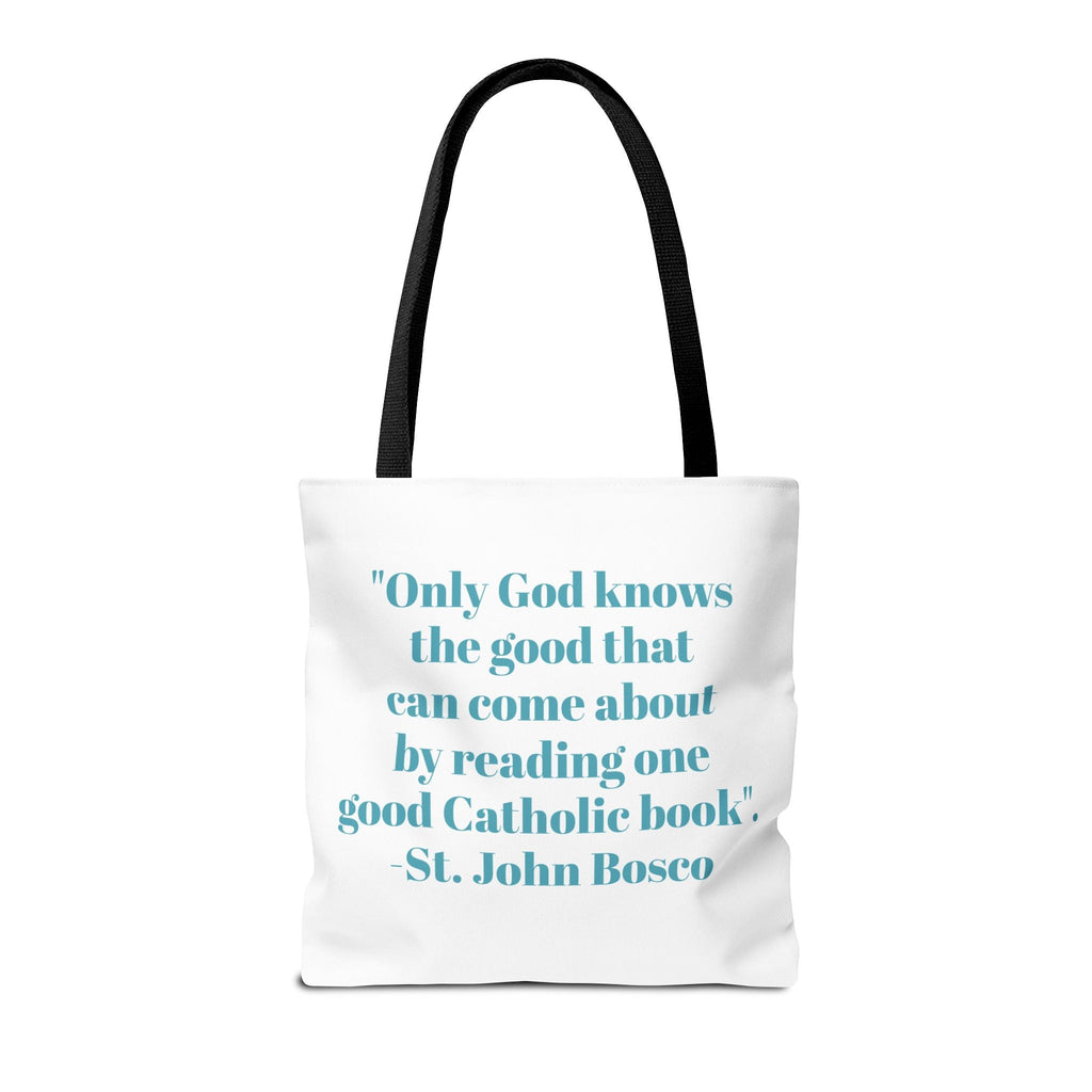 Spiritual Classics Catholic Reading List | Bookworm Tote Bag | St John Bosco Reading Quote | Original Library Illustration Printify