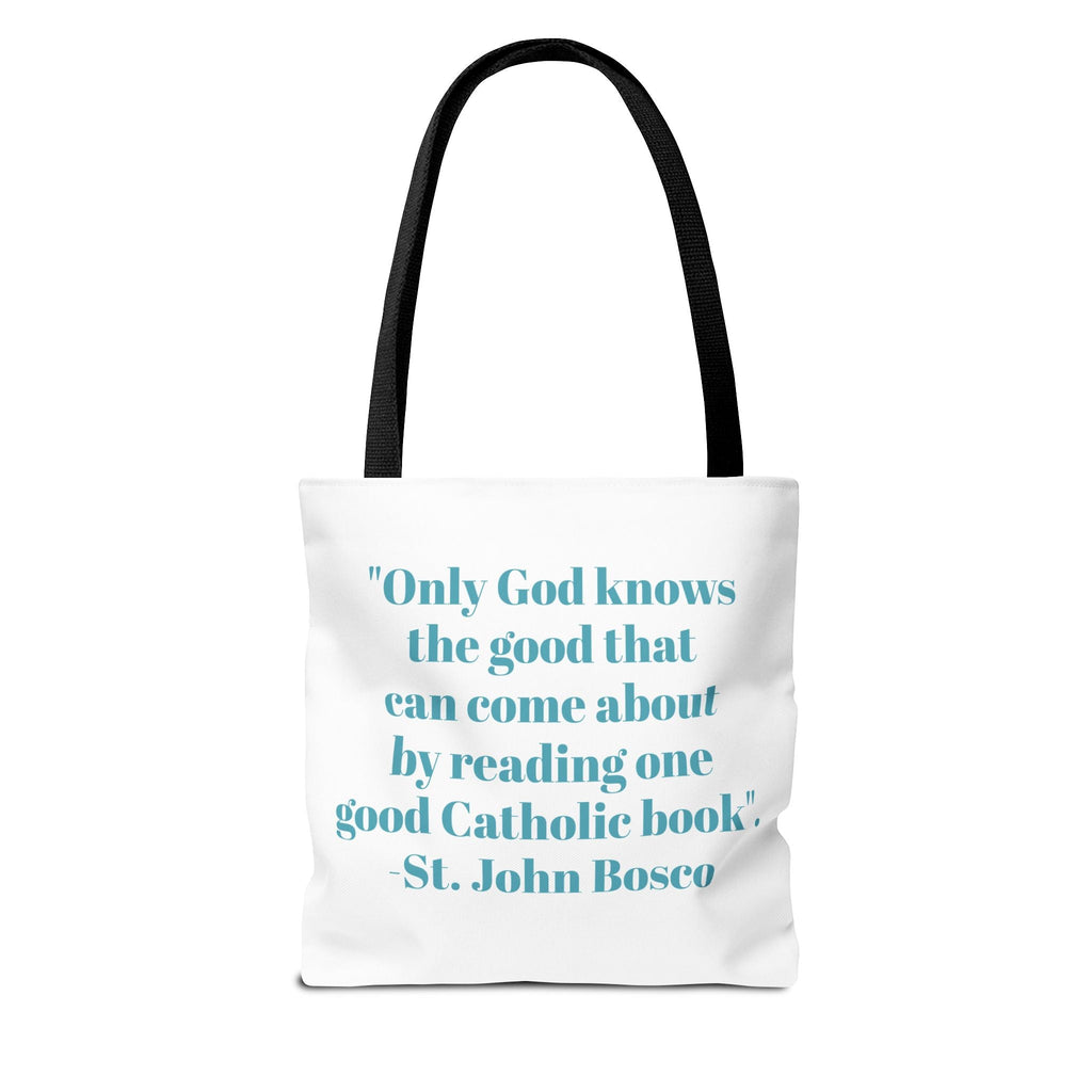 Spiritual Classics Catholic Reading List | Bookworm Tote Bag | St John Bosco Reading Quote | Original Library Illustration Printify