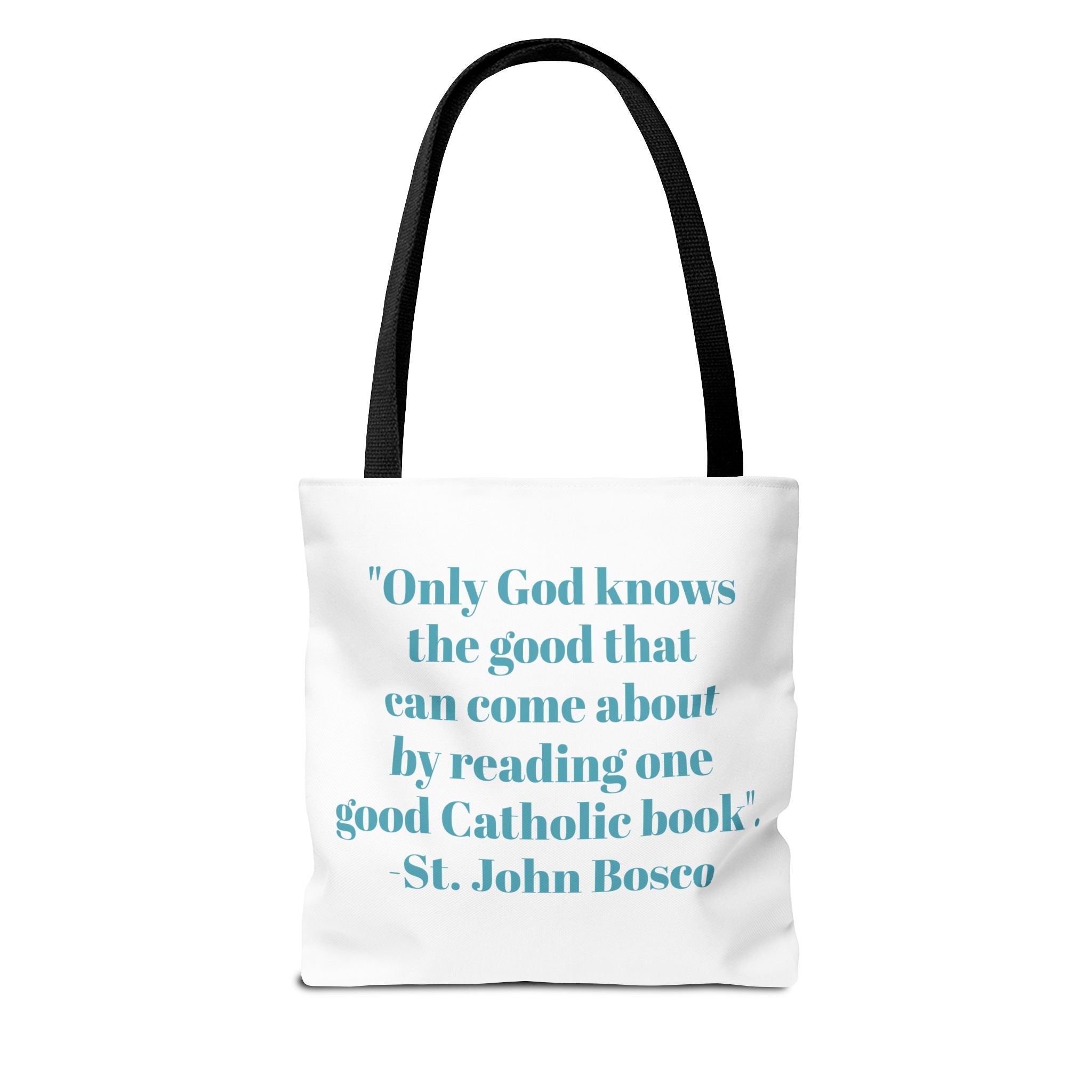 Spiritual Classics Catholic Reading List | Bookworm Tote Bag | St John Bosco Reading Quote | Original Library Illustration Printify
