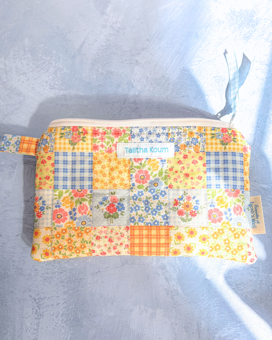 Talitha Koum - Yellow Floral - Handmade Quilted Prayer Card Pouch Encounter At Jacob's Well