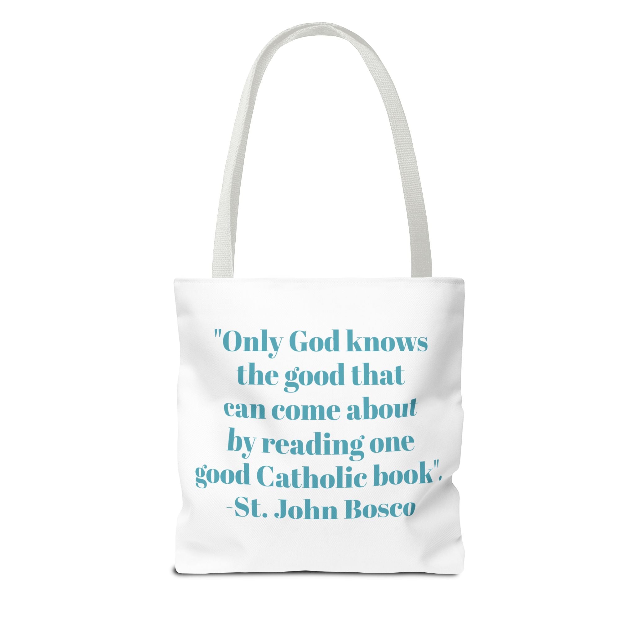 Spiritual Classics Catholic Reading List | Bookworm Tote Bag | St John Bosco Reading Quote | Original Library Illustration Printify