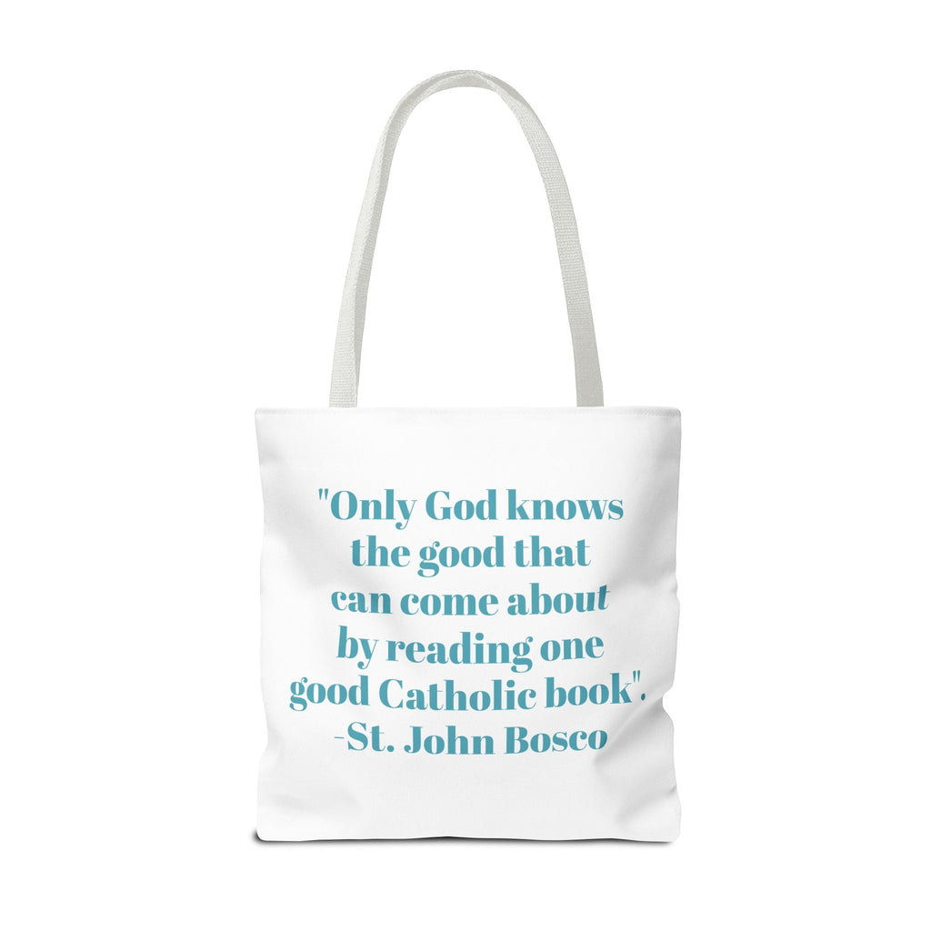 Spiritual Classics Catholic Reading List | Bookworm Tote Bag | St John Bosco Reading Quote | Original Library Illustration Printify