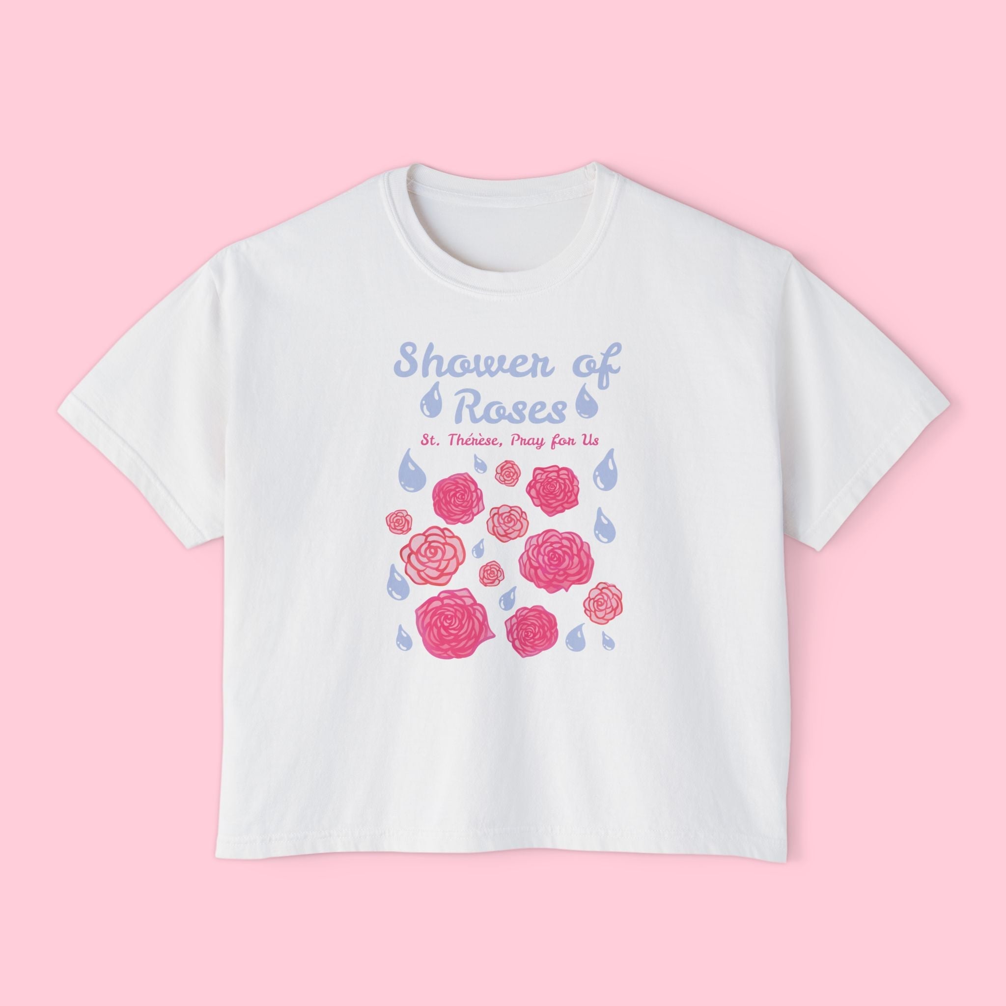 Shower of Roses Women's Boxy Tee | St. Therese Graphic T-shirt Printify
