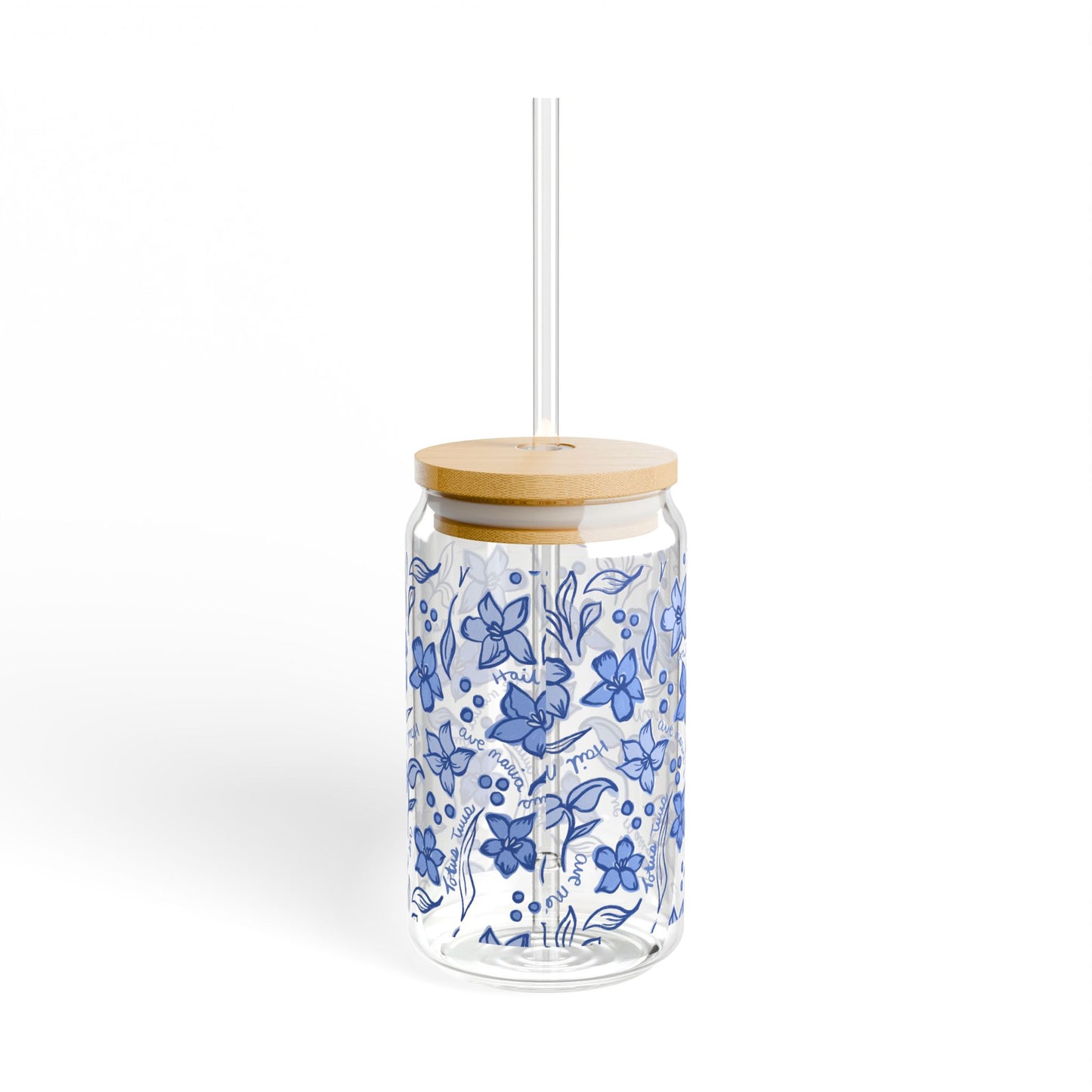 Marian Consecration -  Sipper Glass 16oz – Bamboo Lid Tumbler with Straw