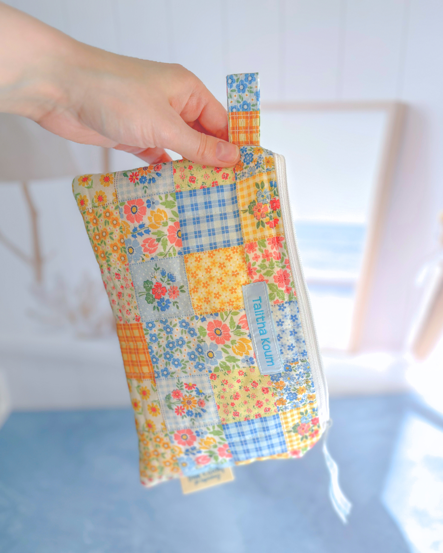 Talitha Koum - Yellow Floral - Handmade Quilted Prayer Card Pouch Encounter At Jacob's Well