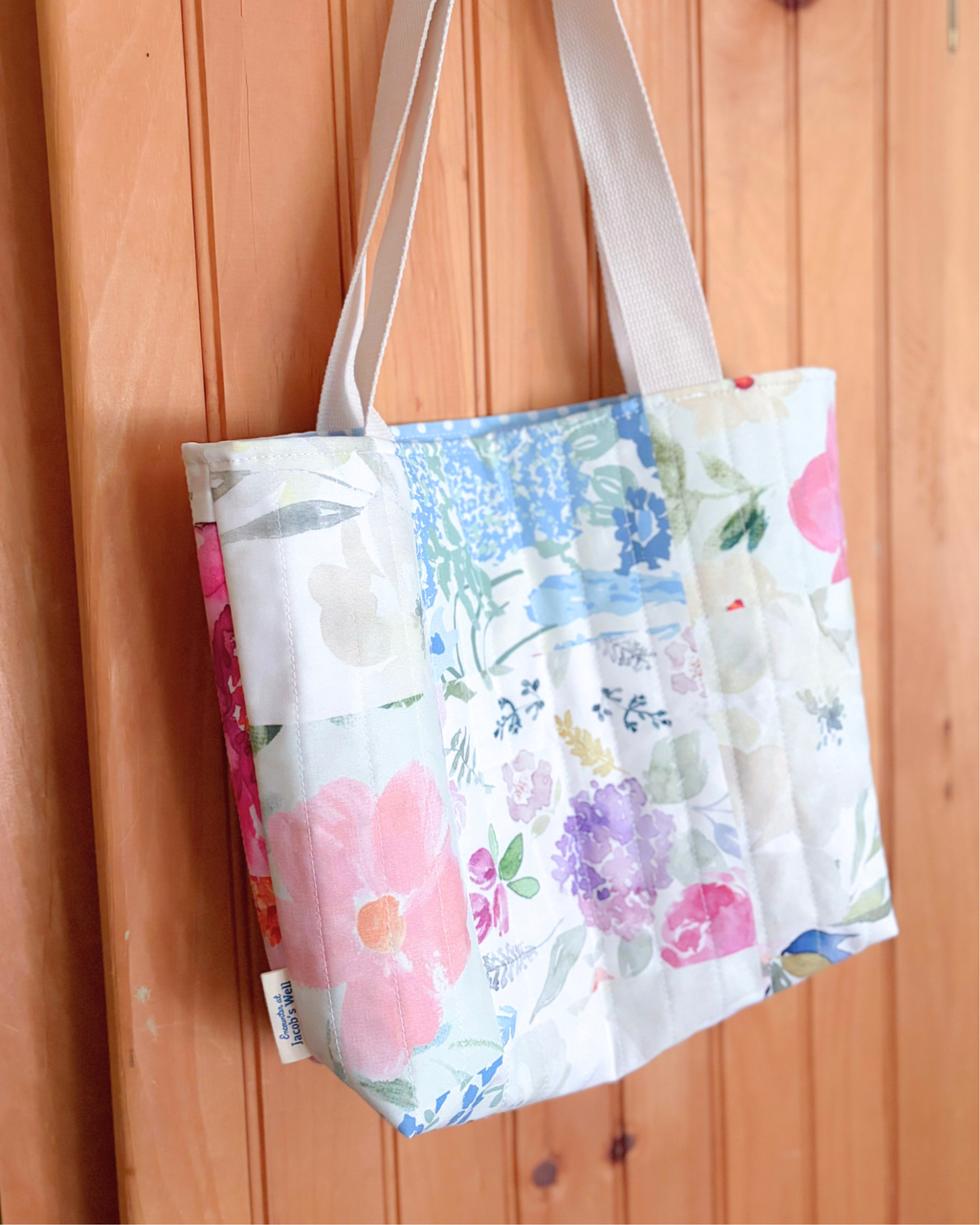 Mother Mary Handmade Quilted Tote Bag – Mini - Soft Floral - Catholic Mass & Adoration Bag