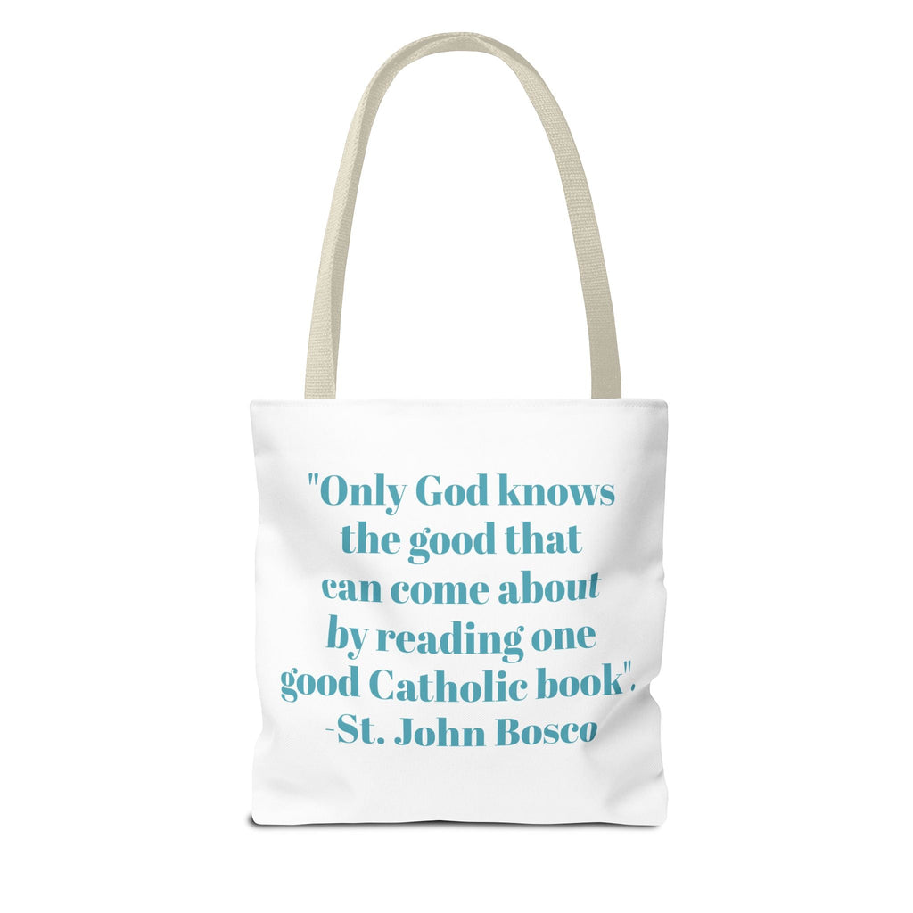 Spiritual Classics Catholic Reading List | Bookworm Tote Bag | St John Bosco Reading Quote | Original Library Illustration Printify