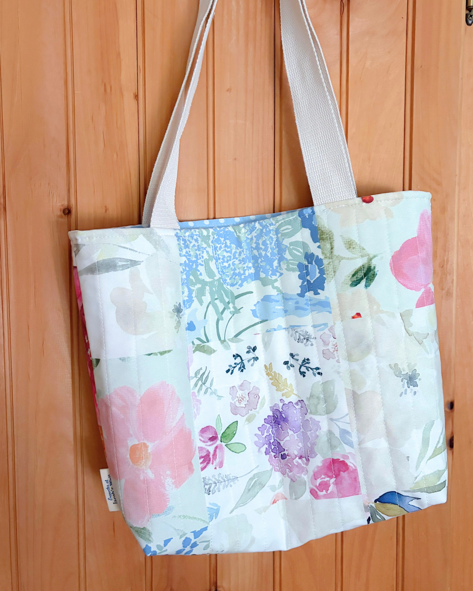 Mother Mary Handmade Quilted Tote Bag – Mini - Soft Floral - Catholic Mass & Adoration Bag