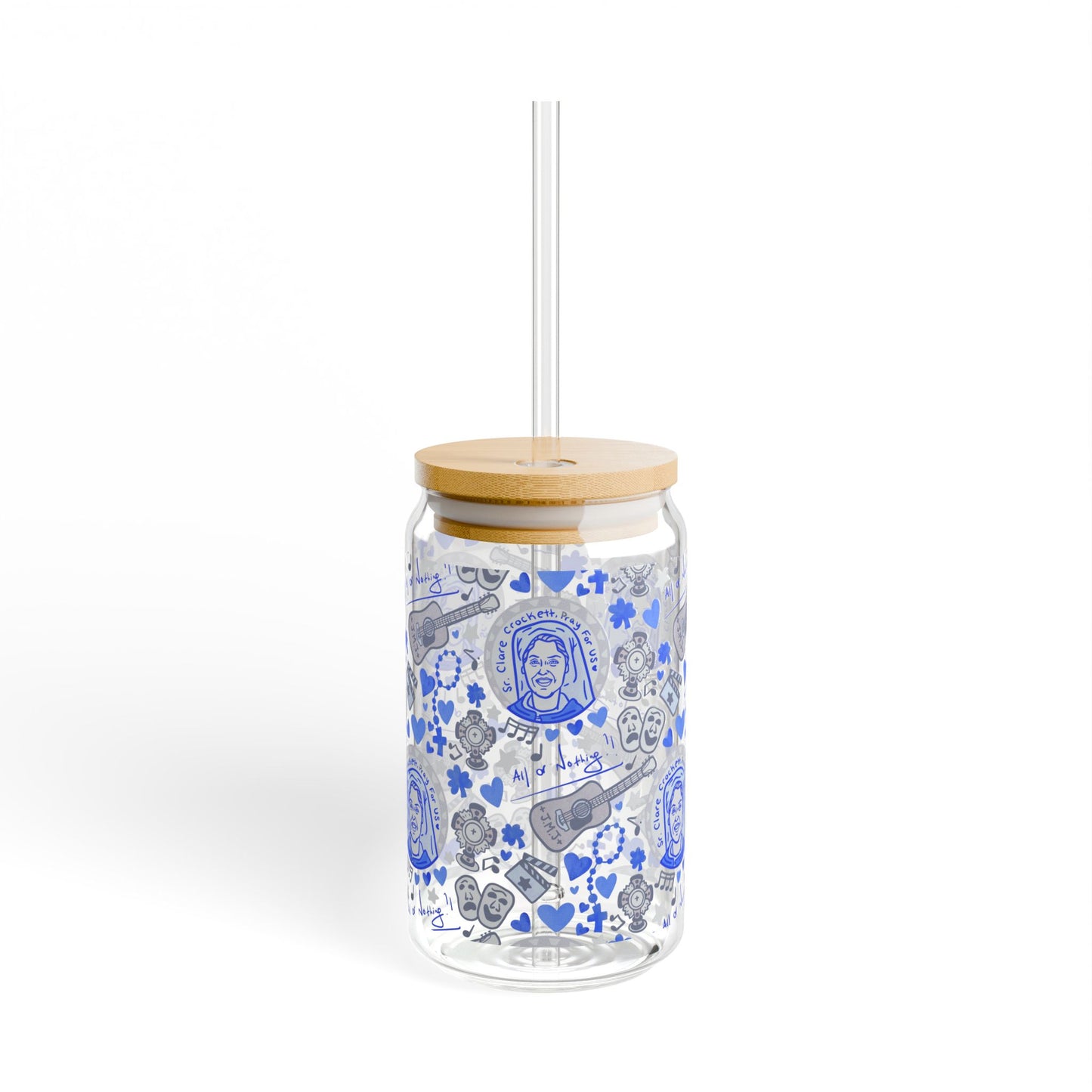 Sr. Clare Crockett -  Sipper Glass 16oz – Bamboo Lid Tumbler with Straw