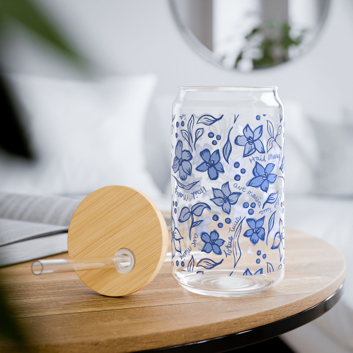 Marian Consecration -  Sipper Glass 16oz – Bamboo Lid Tumbler with Straw