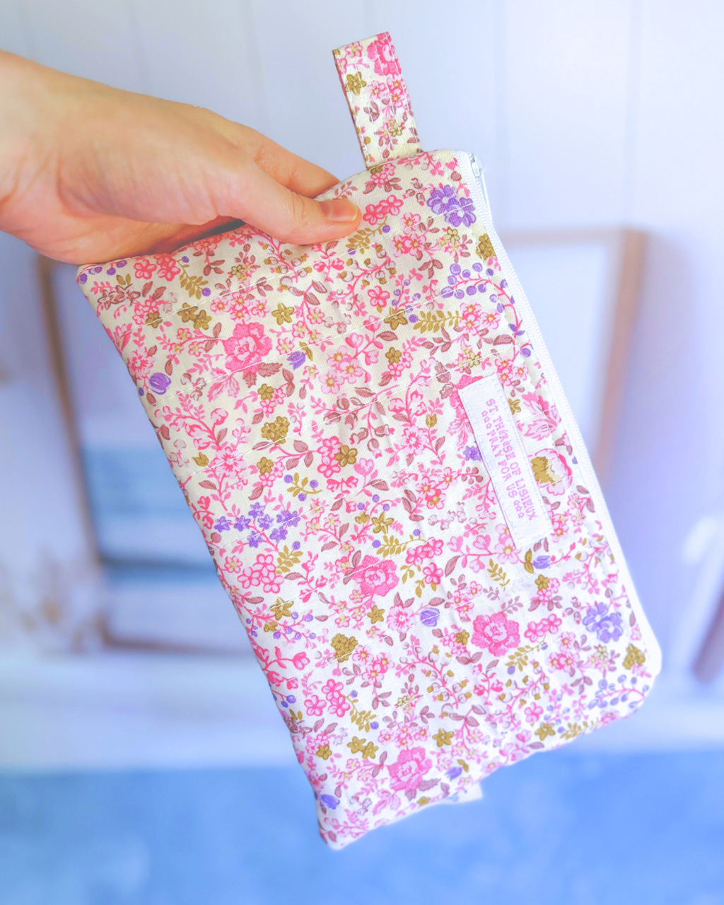 St. Therese - Pink & Purple - Handmade Quilted Prayer Card Pouch