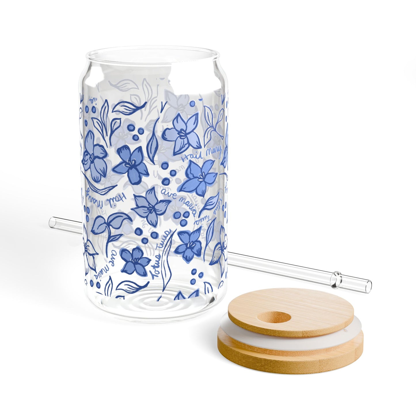 Marian Consecration -  Sipper Glass 16oz – Bamboo Lid Tumbler with Straw