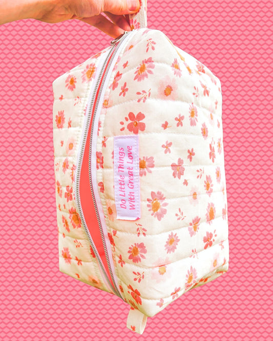 Little Things with Great Love - Large Quilted Essentials Bag – Pink Boxy Pouch, Handmade Travel Craft Bag Encounter At Jacob's Well