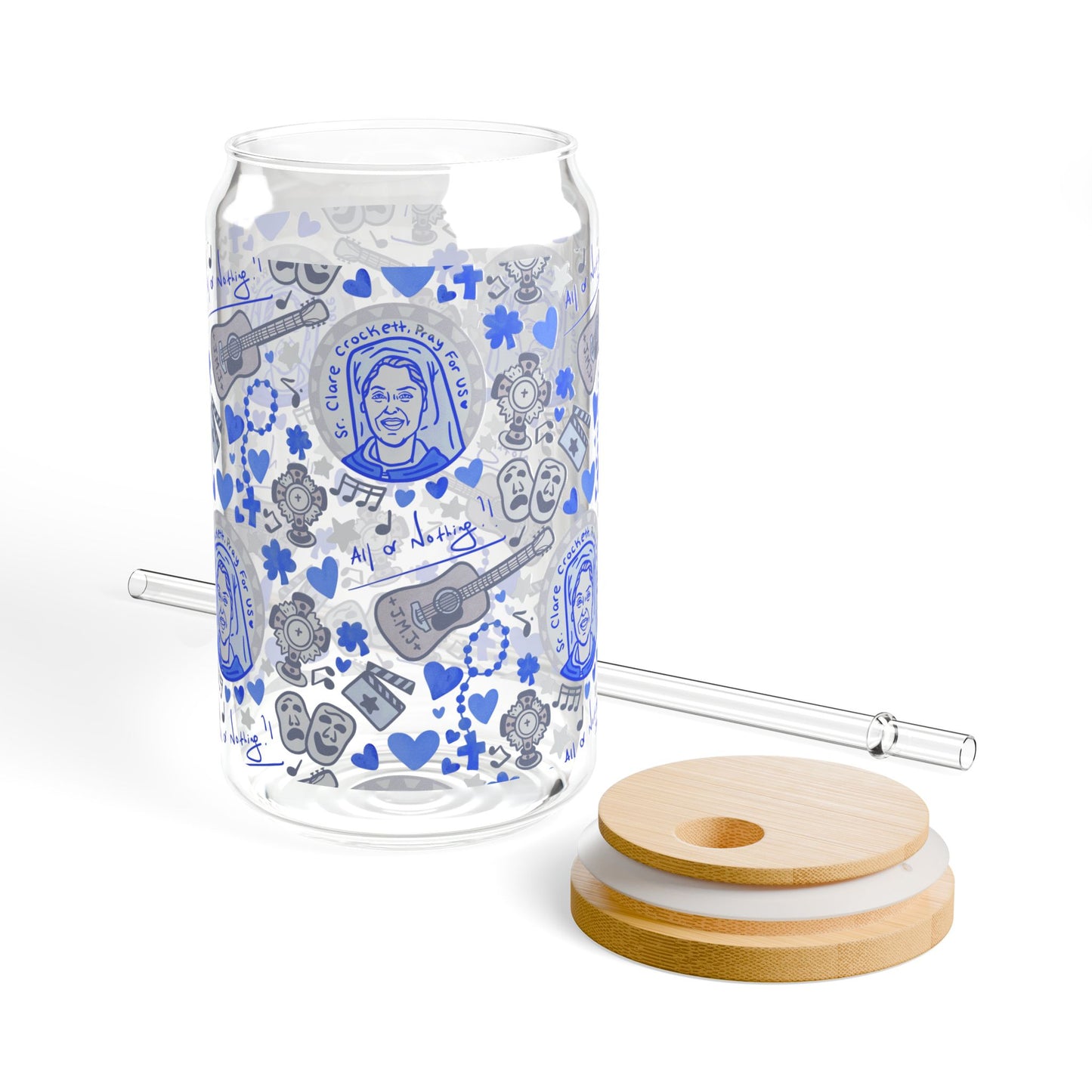 Sr. Clare Crockett -  Sipper Glass 16oz – Bamboo Lid Tumbler with Straw