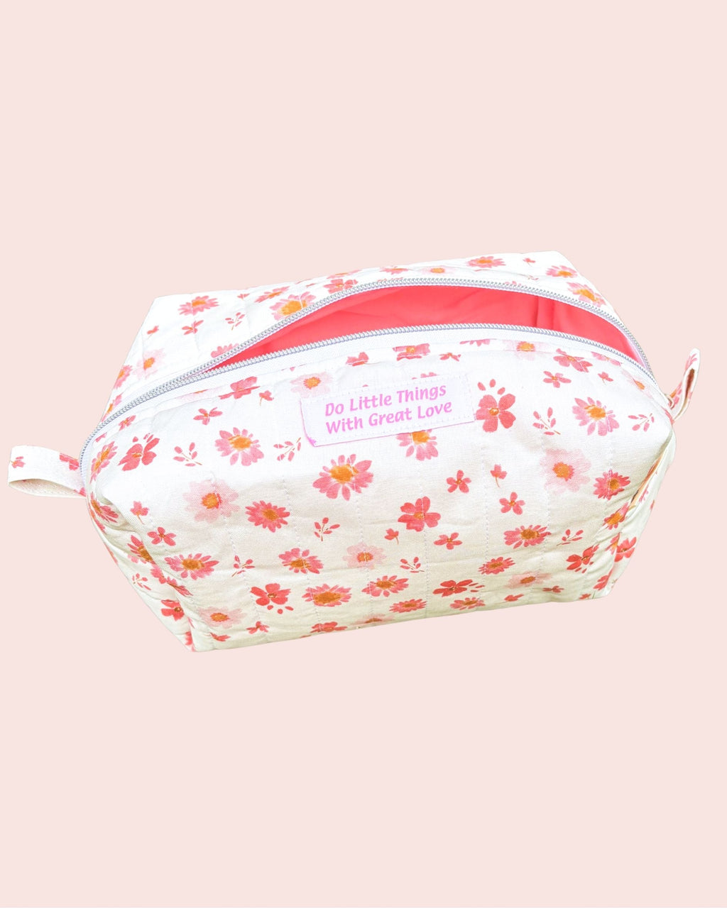 Little Things with Great Love - Large Quilted Essentials Bag – Pink Boxy Pouch, Handmade Travel Craft Bag Encounter At Jacob's Well