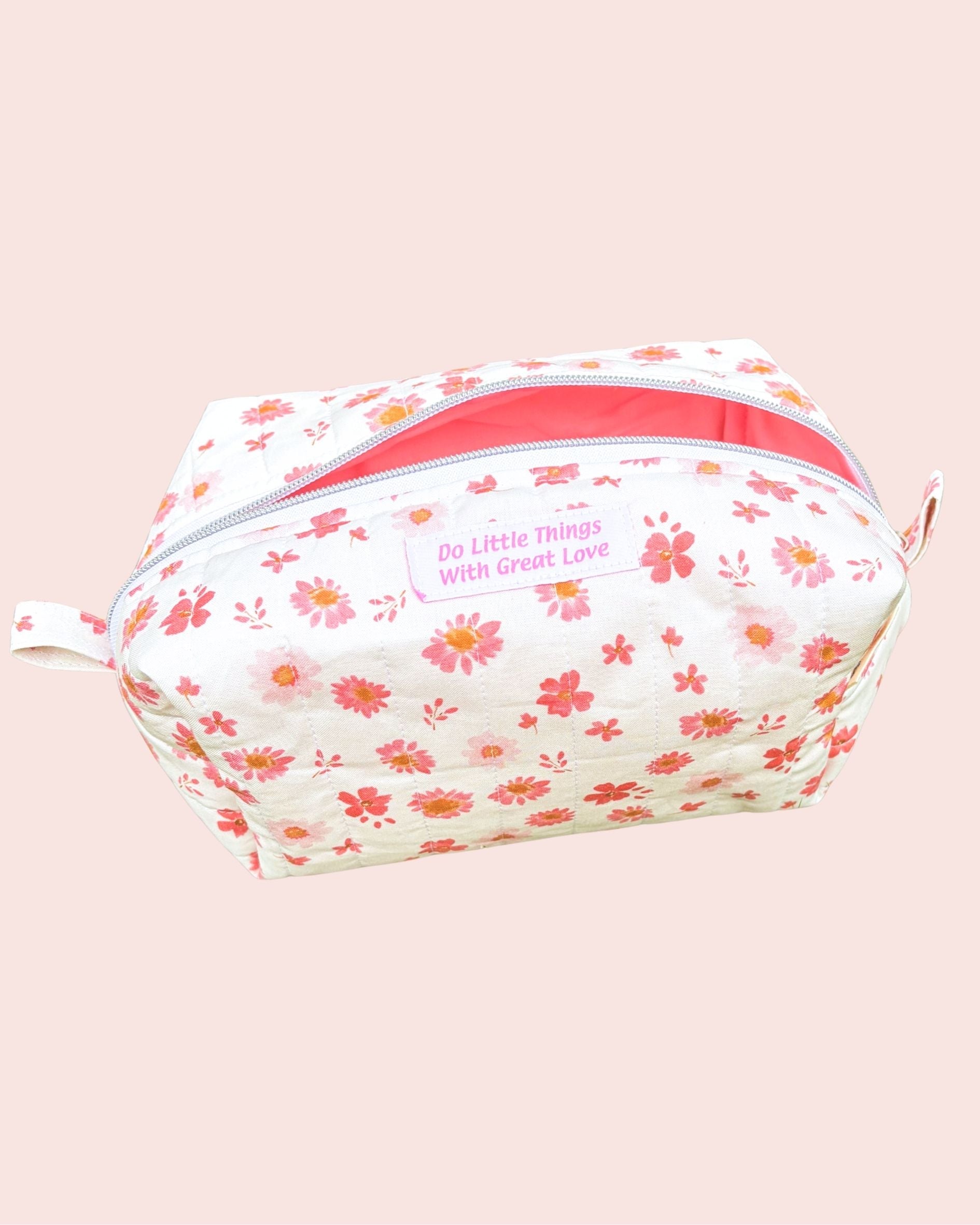 Little Things with Great Love - Large Quilted Essentials Bag – Pink Boxy Pouch, Handmade Travel Craft Bag Encounter At Jacob's Well