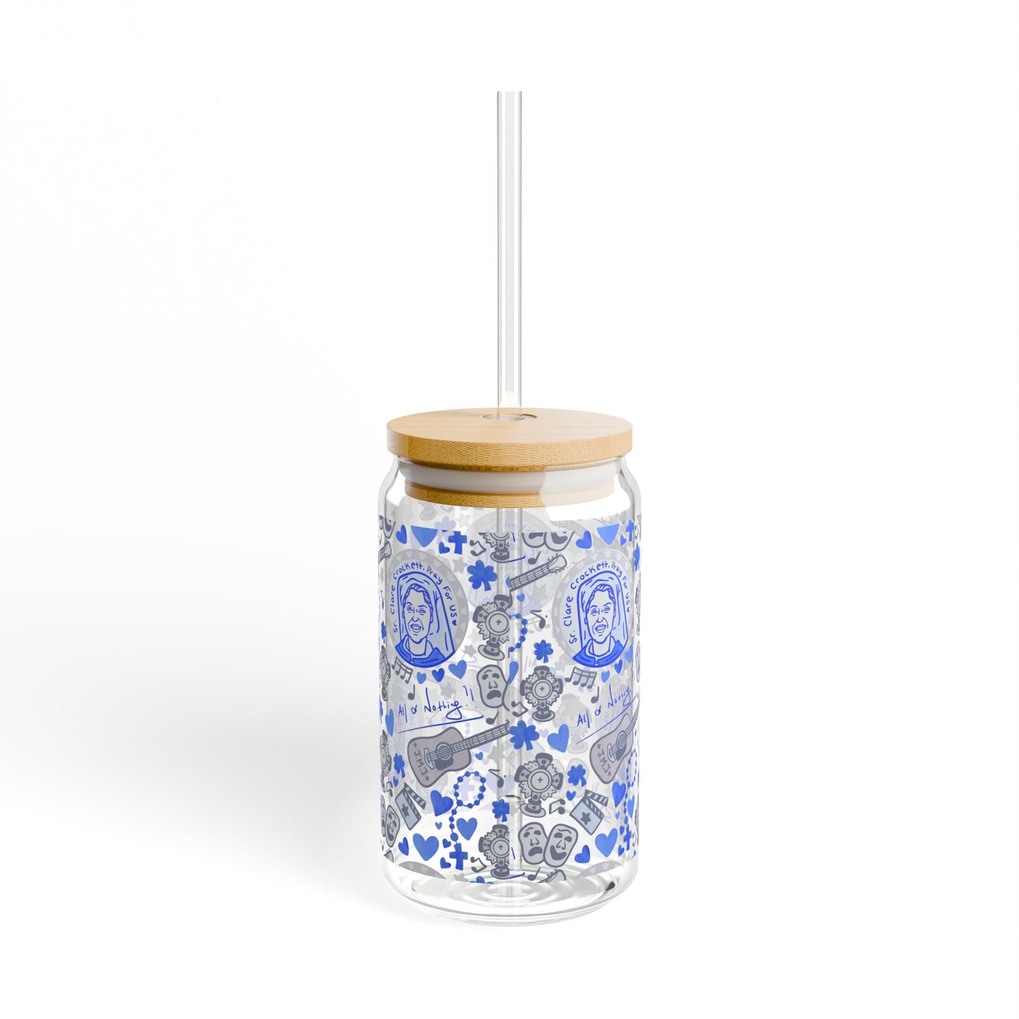 Sr. Clare Crockett -  Sipper Glass 16oz – Bamboo Lid Tumbler with Straw