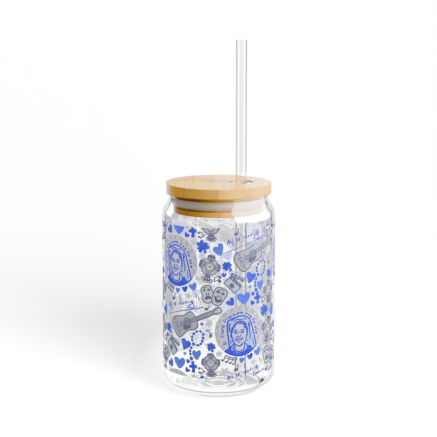 Sr. Clare Crockett -  Sipper Glass 16oz – Bamboo Lid Tumbler with Straw