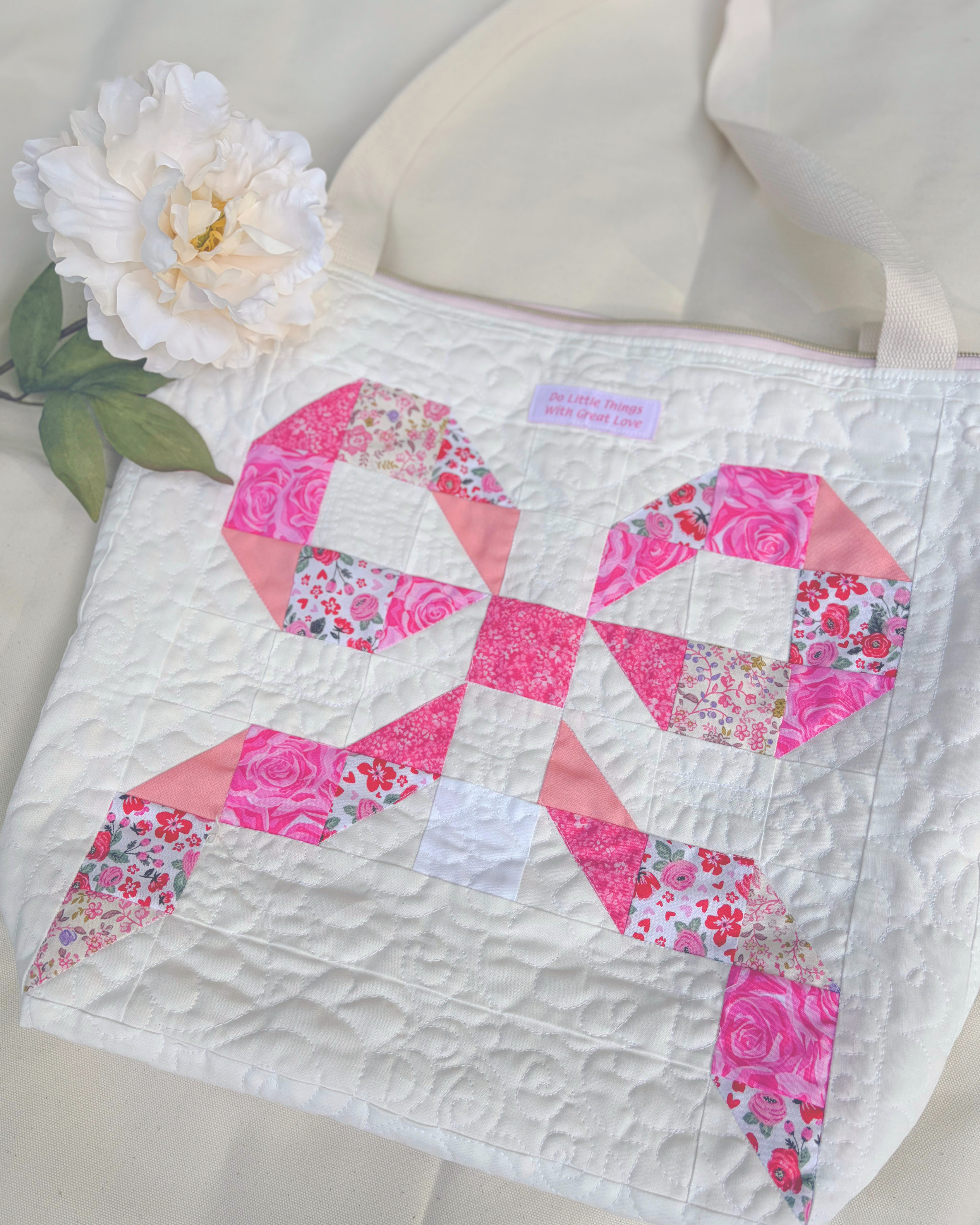 XL Handmade Quilted Catholic Tote Bag – St. Therese, Mother Teresa, Ribbon Bow, Mass Bag Encounter At Jacob's Well