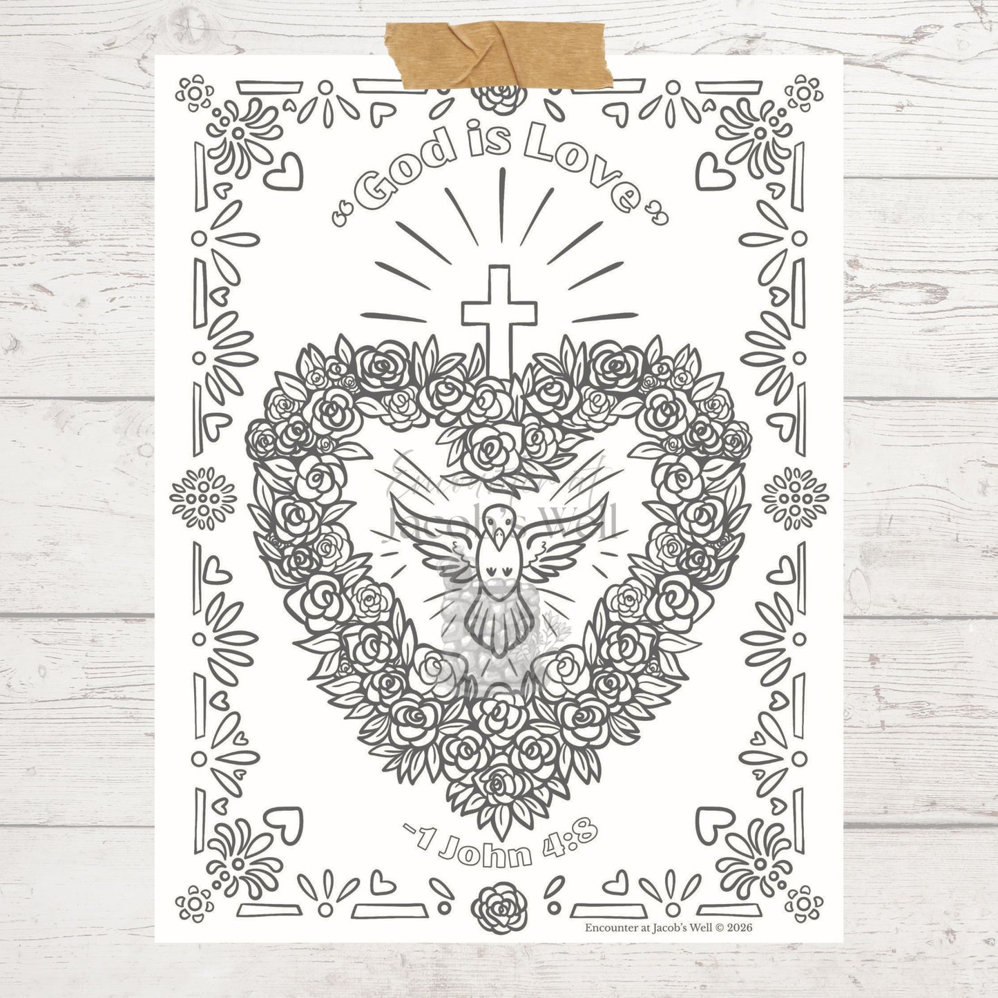 God is Love Coloring Page - Digital Download