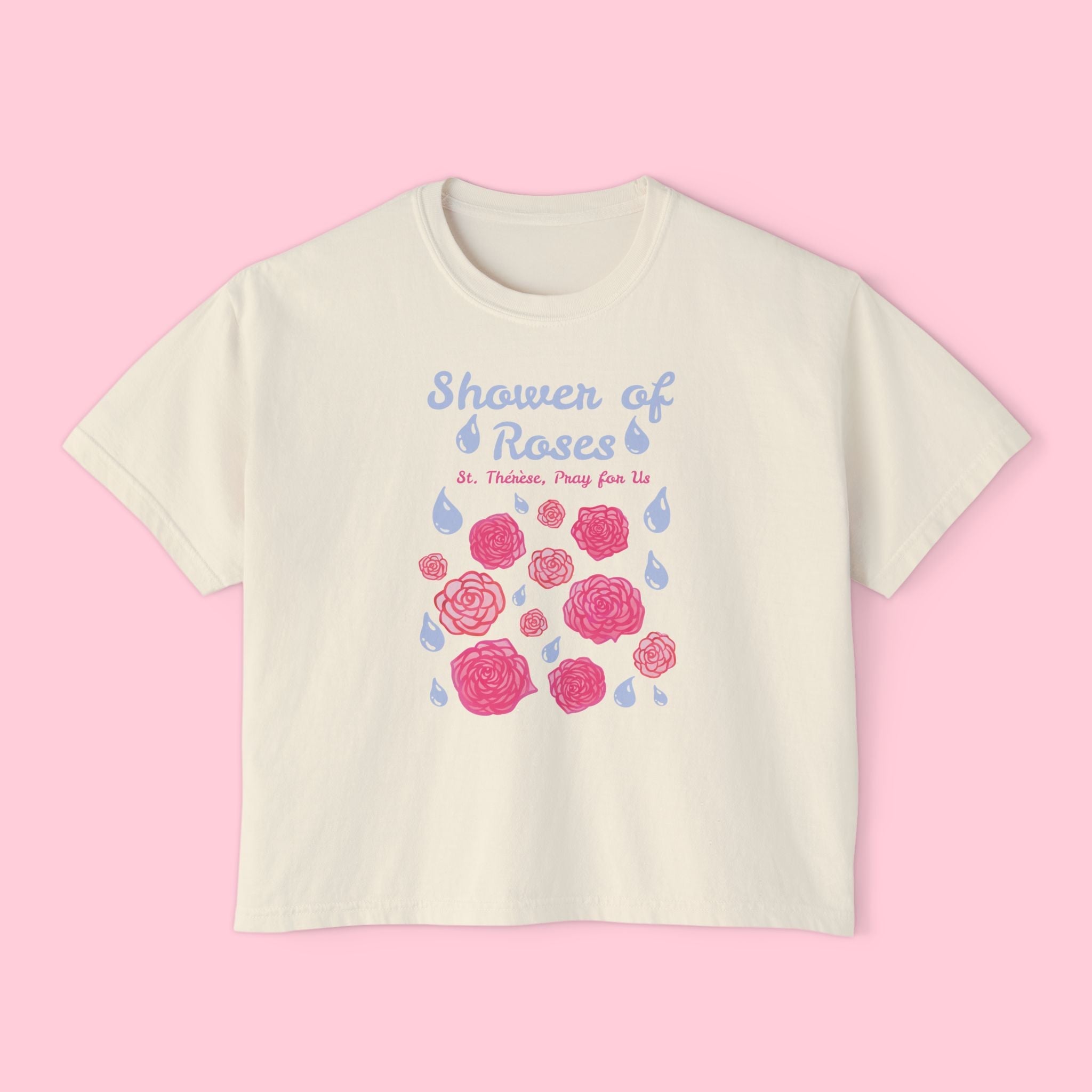 Shower of Roses Women's Boxy Tee | St. Therese Graphic T-shirt Printify