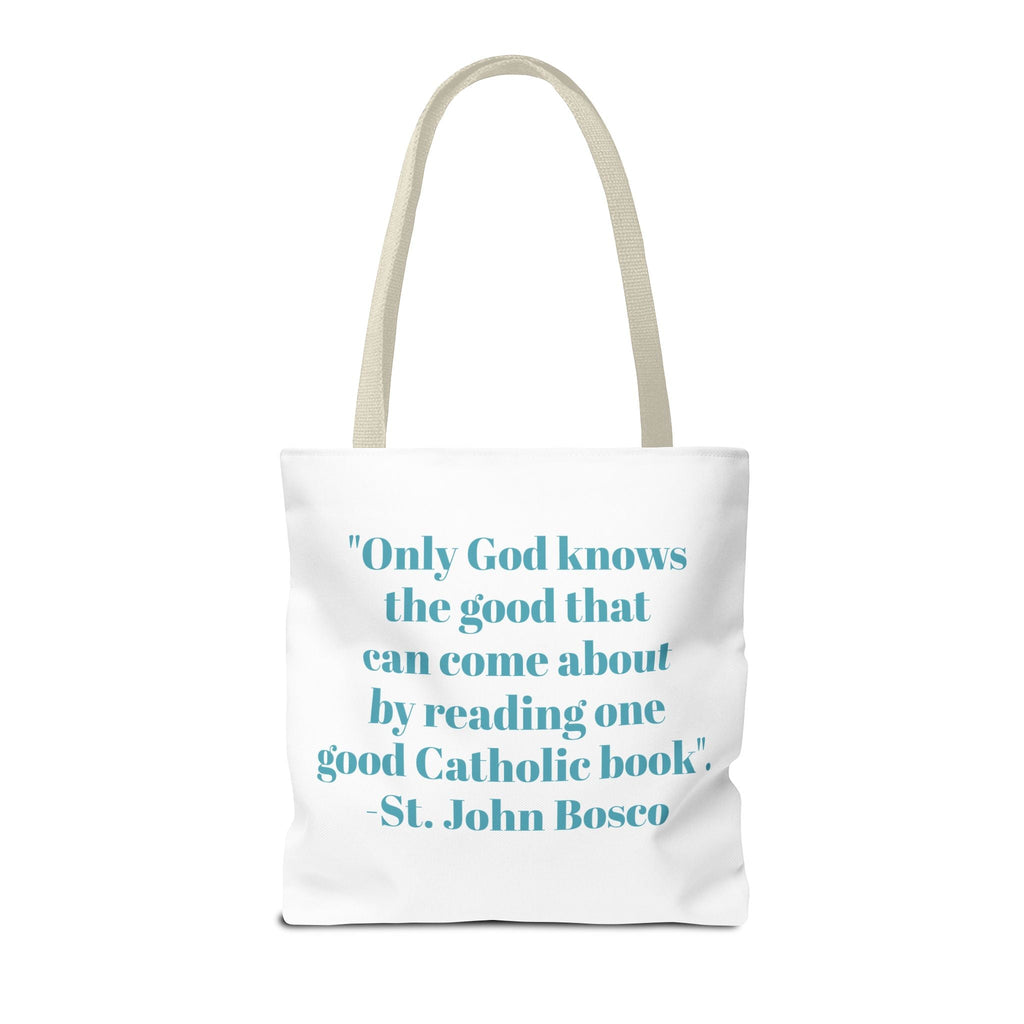 Spiritual Classics Catholic Reading List | Bookworm Tote Bag | St John Bosco Reading Quote | Original Library Illustration Printify