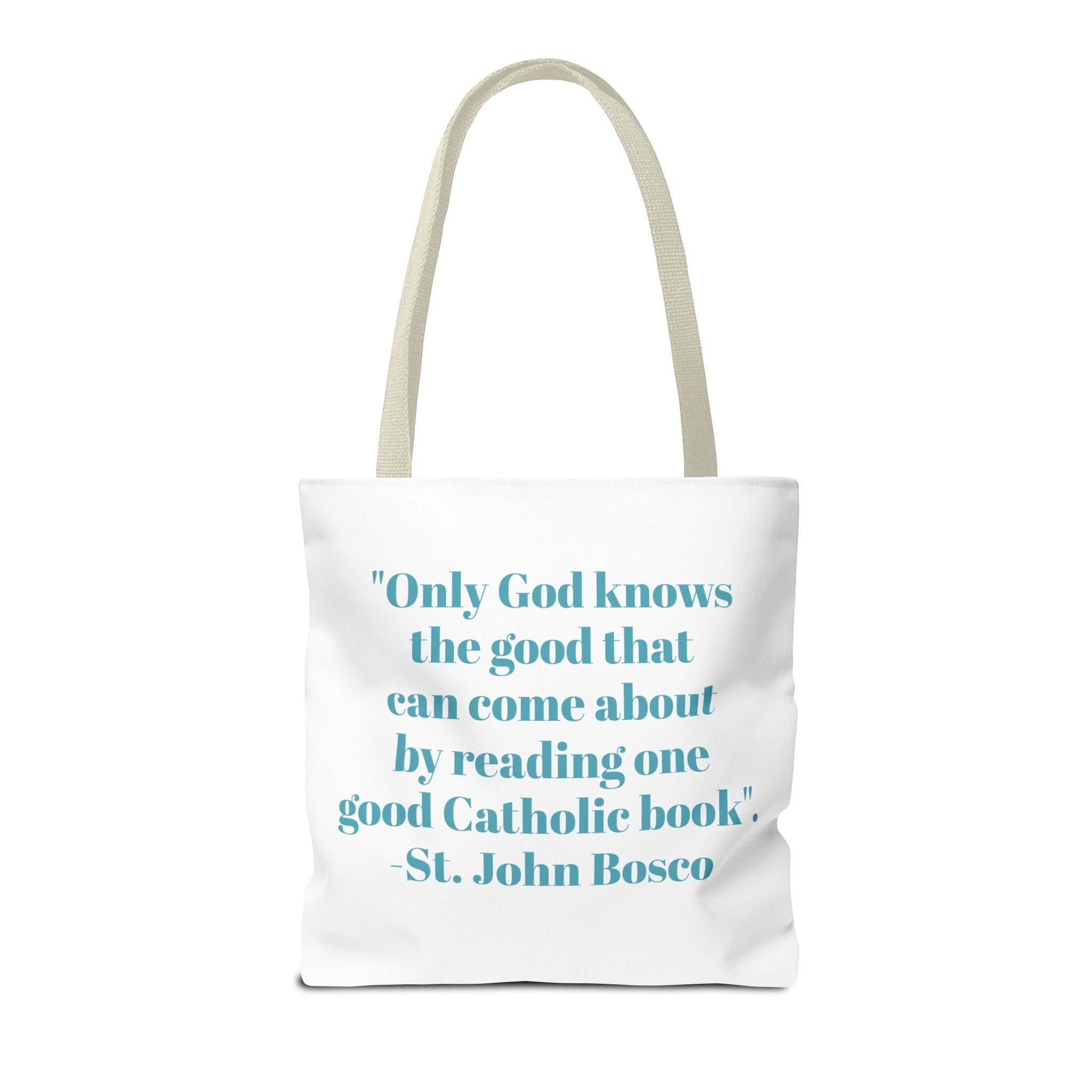 Spiritual Classics Catholic Reading List | Bookworm Tote Bag | St John Bosco Reading Quote | Original Library Illustration Printify