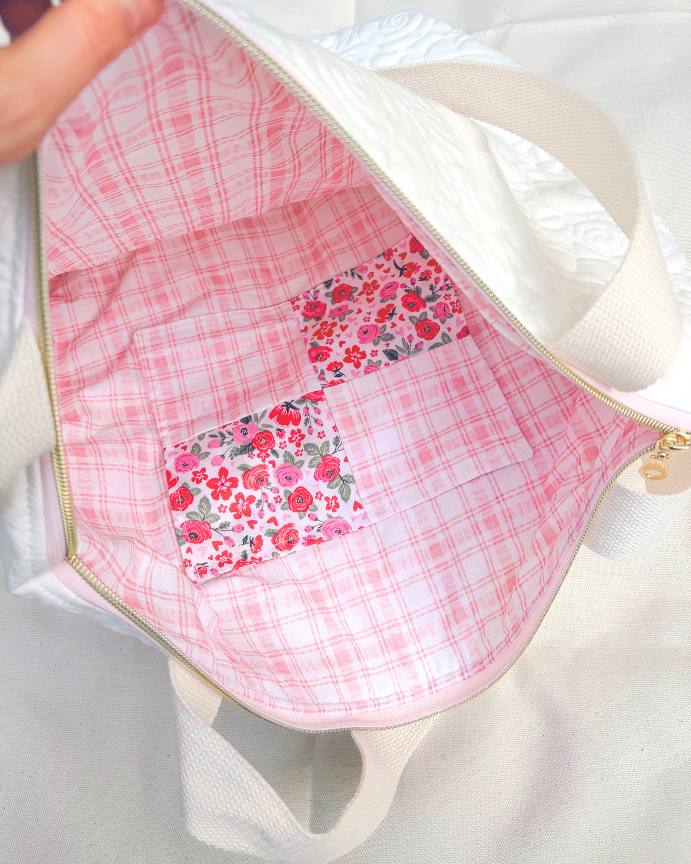 XL Handmade Quilted Catholic Tote Bag – St. Therese, Mother Teresa, Ribbon Bow, Mass Bag Encounter At Jacob's Well