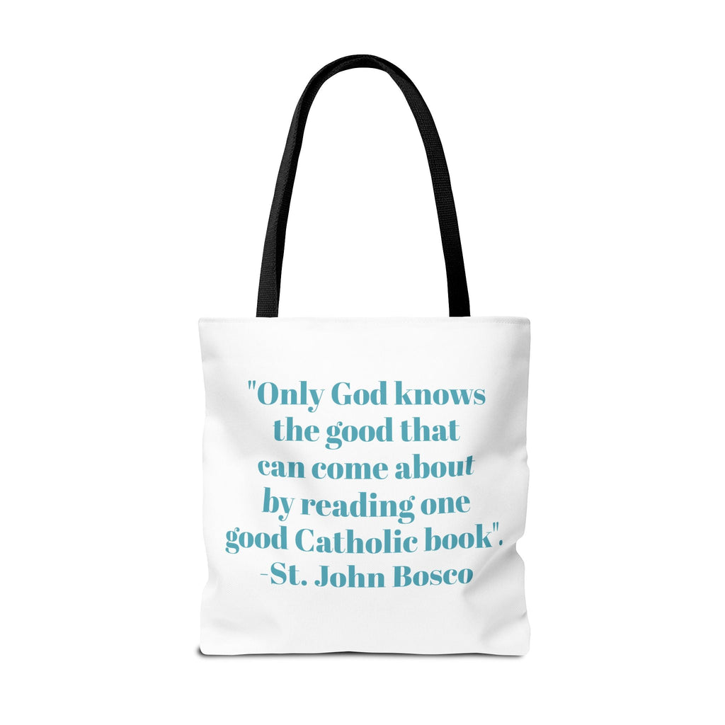 Spiritual Classics Catholic Reading List | Bookworm Tote Bag | St John Bosco Reading Quote | Original Library Illustration Printify
