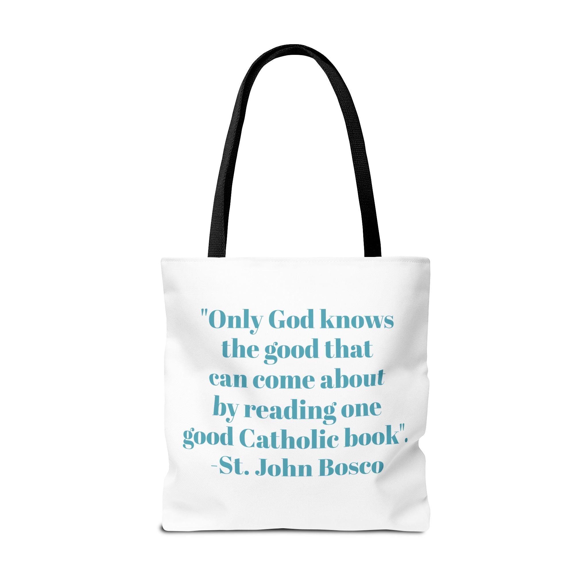 Spiritual Classics Catholic Reading List | Bookworm Tote Bag | St John Bosco Reading Quote | Original Library Illustration Printify