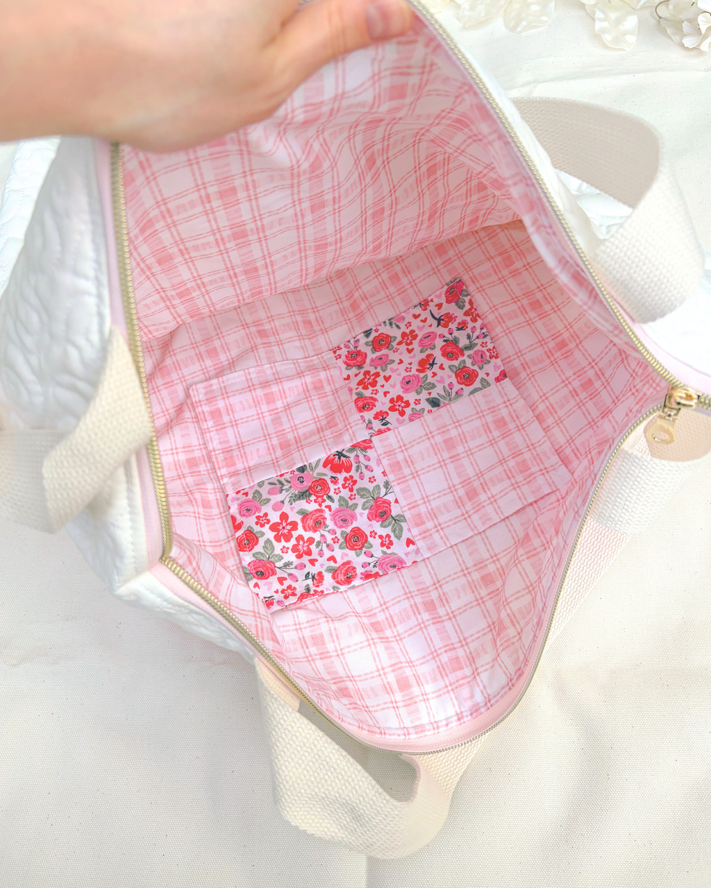 XL Handmade Quilted Catholic Tote Bag – St. Therese, Mother Teresa, Ribbon Bow, Mass Bag Encounter At Jacob's Well