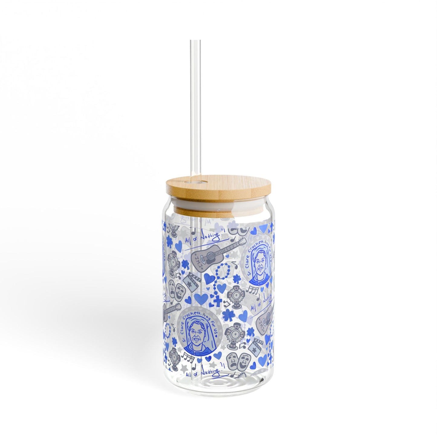 Sr. Clare Crockett -  Sipper Glass 16oz – Bamboo Lid Tumbler with Straw
