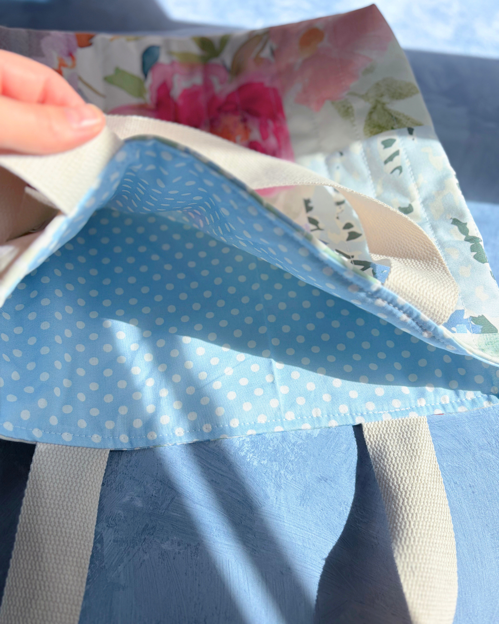 Mother Mary Handmade Quilted Tote Bag – Mini - Soft Floral - Catholic Mass & Adoration Bag