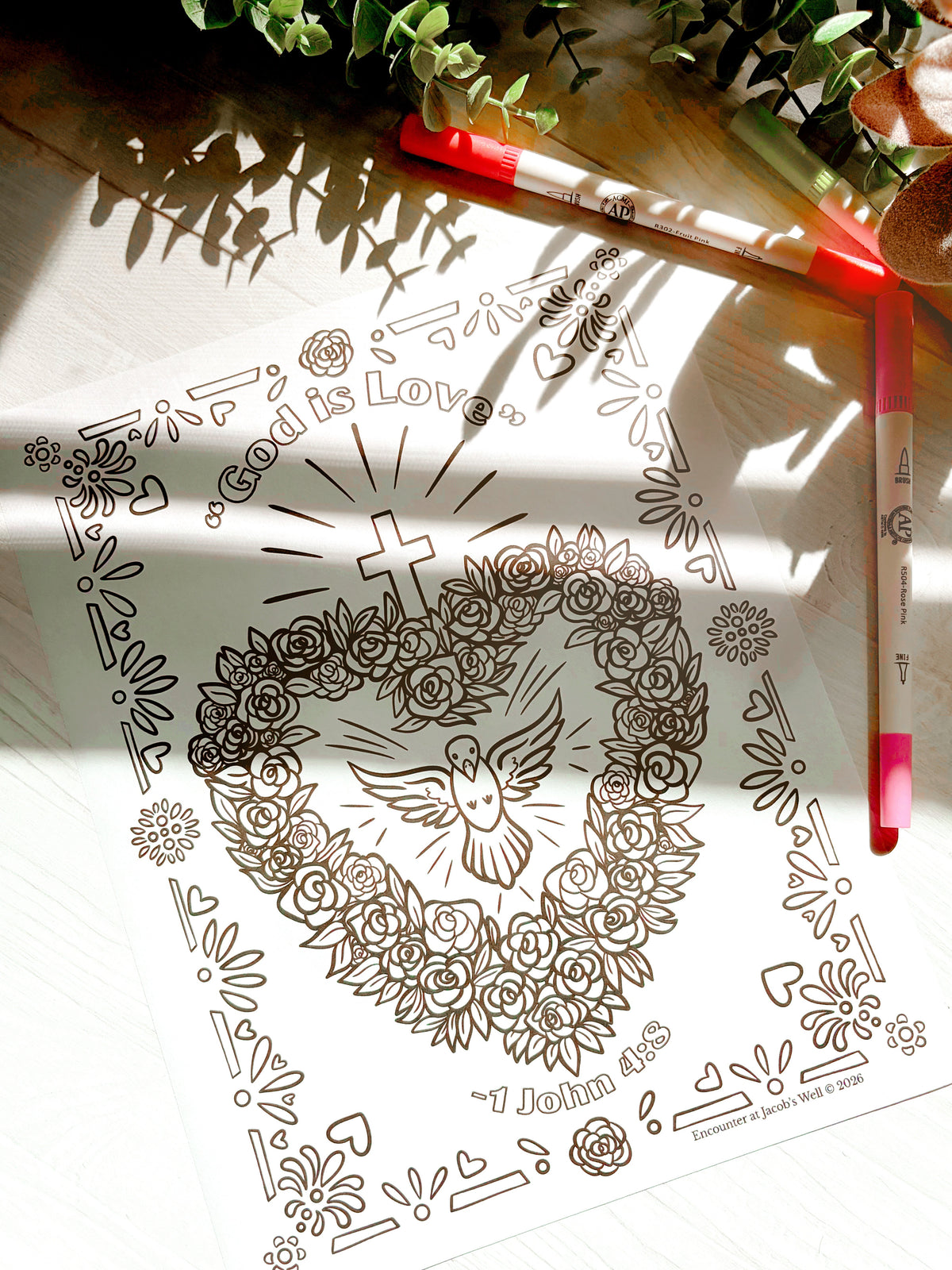 God is Love Coloring Page - Digital Download