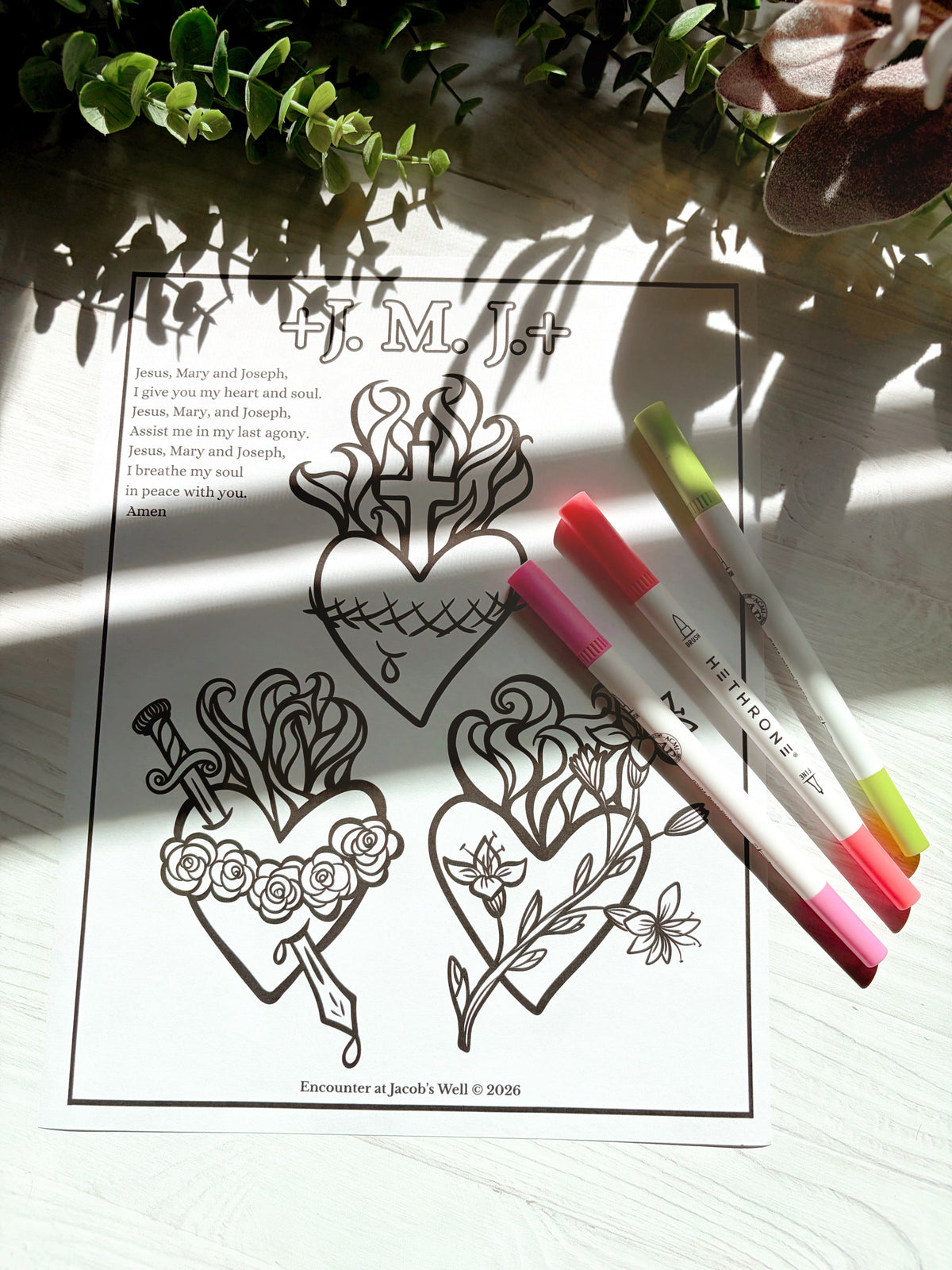 Sacred Immaculate Chaste Heart Coloring Page - Digital Download