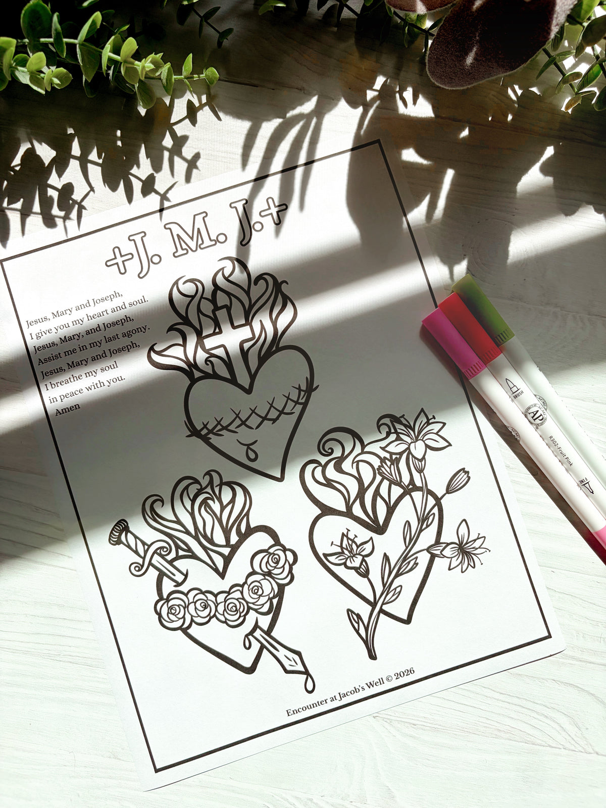 Sacred Immaculate Chaste Heart Coloring Page - Digital Download