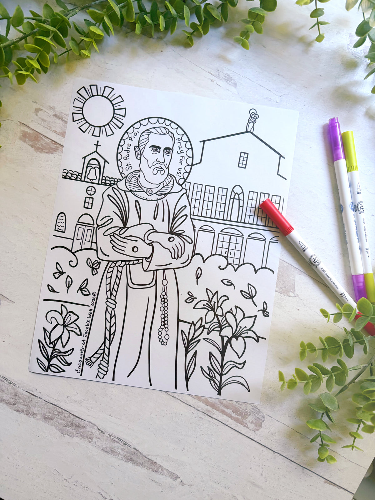 St. Padre Pio Coloring Page - Digital Download