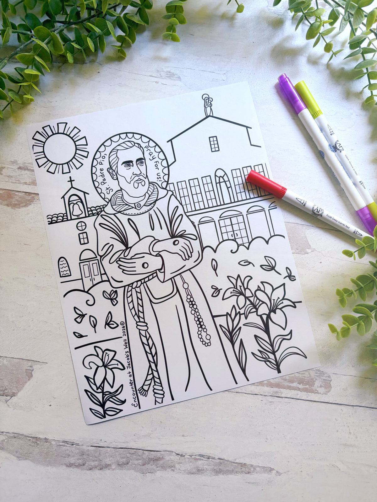 St. Padre Pio Coloring Page - Digital Download