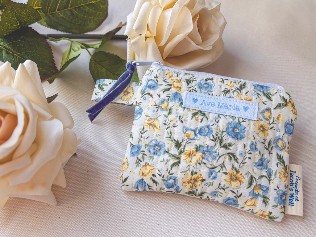 Ave Maria - Quilted Rosary Zipper Pouch - Confirmation Gift Encounter At Jacob's Well