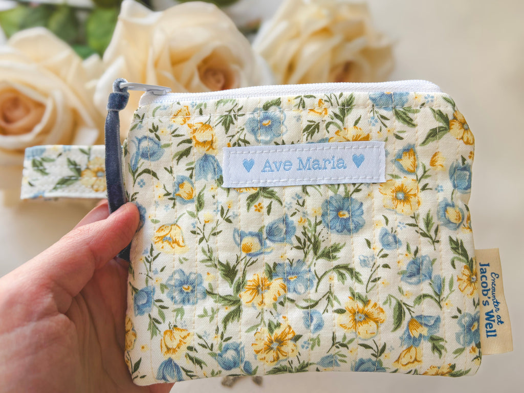 Ave Maria - Quilted Rosary Zipper Pouch - Confirmation Gift Encounter At Jacob's Well