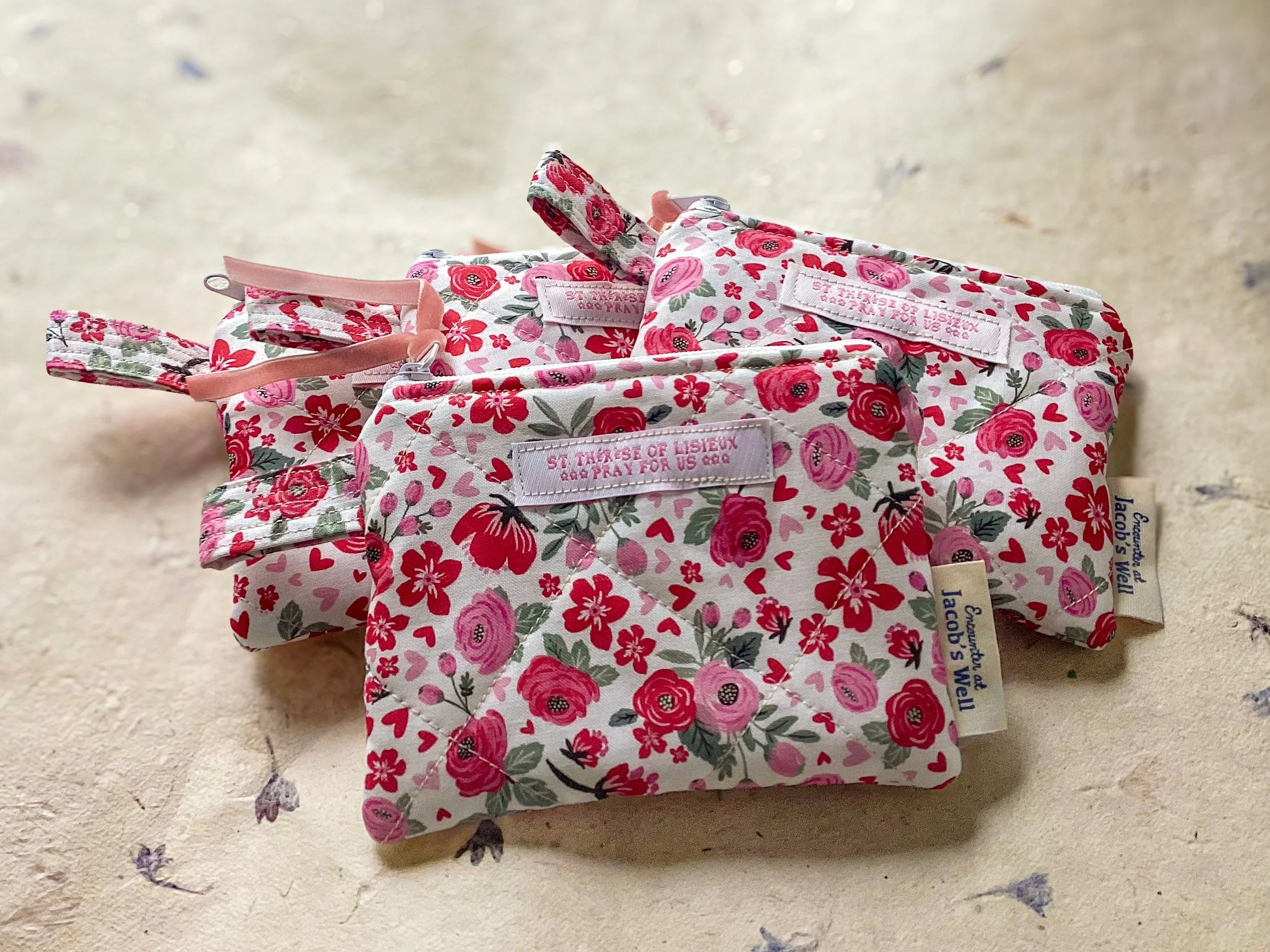 Saint Therese Rosary Pouch – Little Flower Quilted Zipper Pouch - St. Valentine Gift Encounter At Jacob's Well