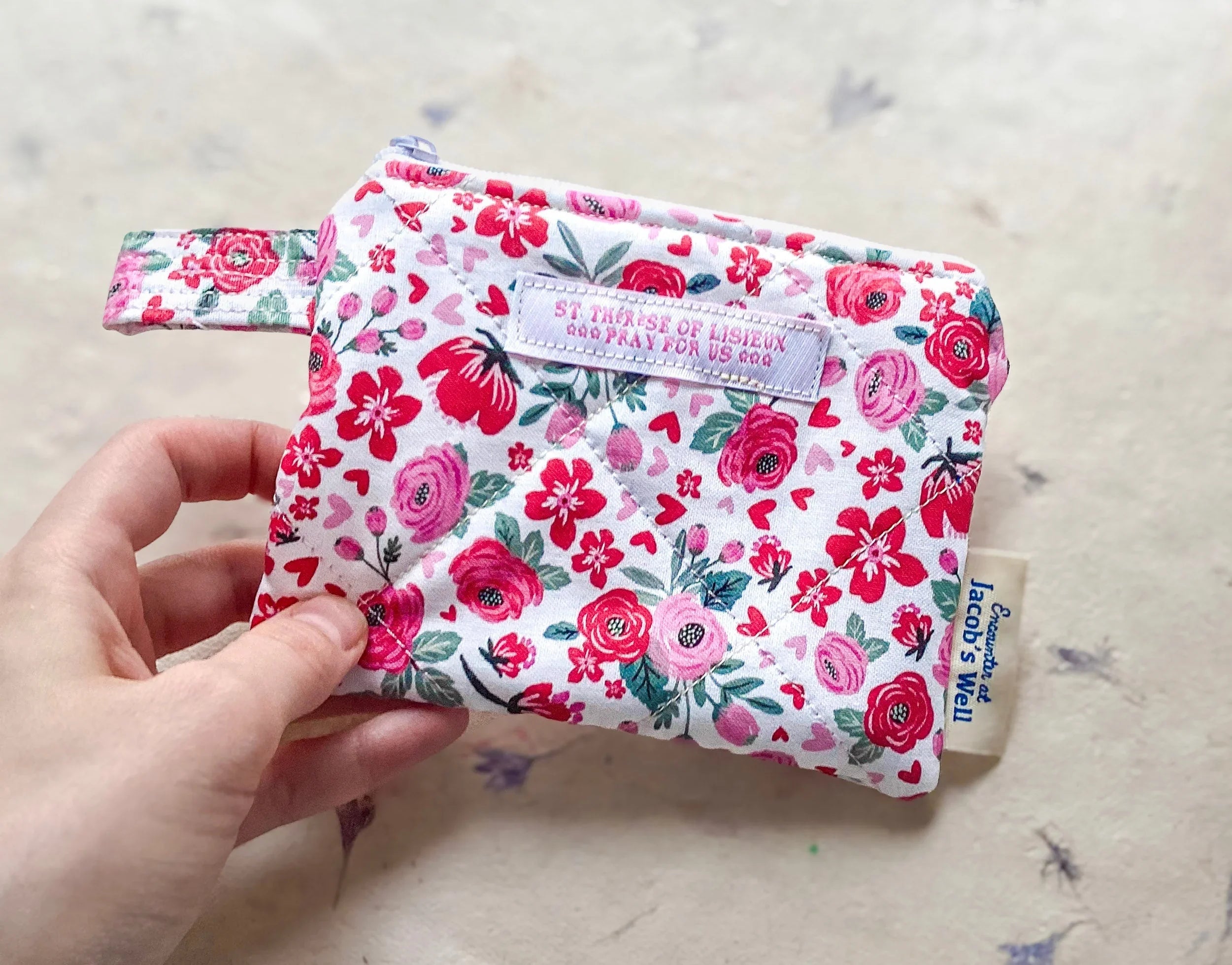 Saint Therese Rosary Pouch – Little Flower Quilted Zipper Pouch - St. Valentine Gift Encounter At Jacob's Well