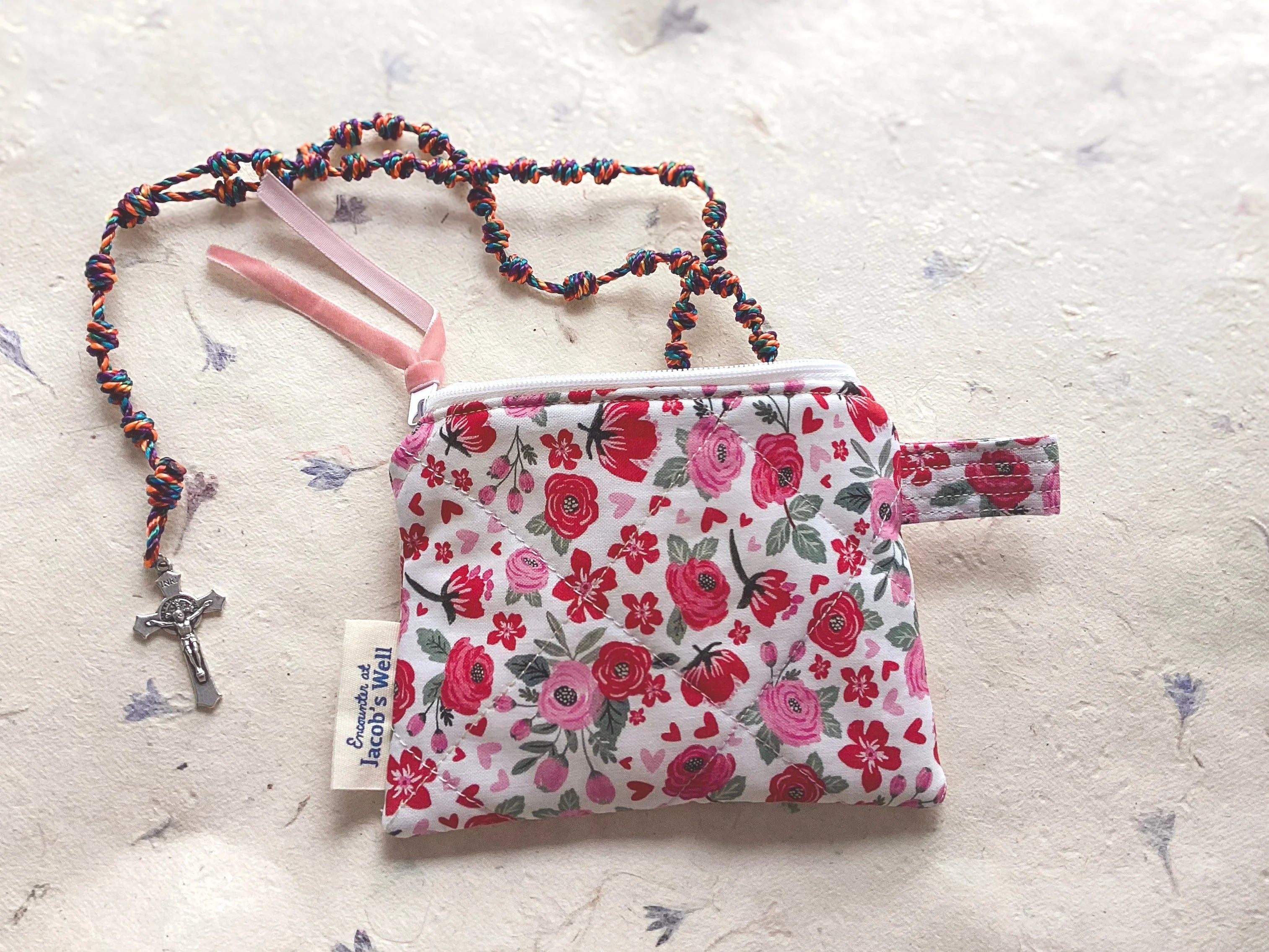 Saint Therese Rosary Pouch – Little Flower Quilted Zipper Pouch - St. Valentine Gift Encounter At Jacob's Well